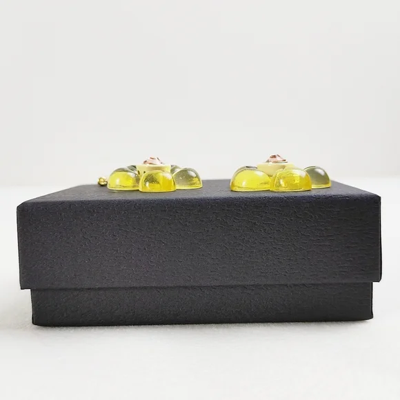 Nakamol Yellow Gummy Flower Earrings Gold Hardware Crystal Gem Stud Large New - Picture 8 of 9